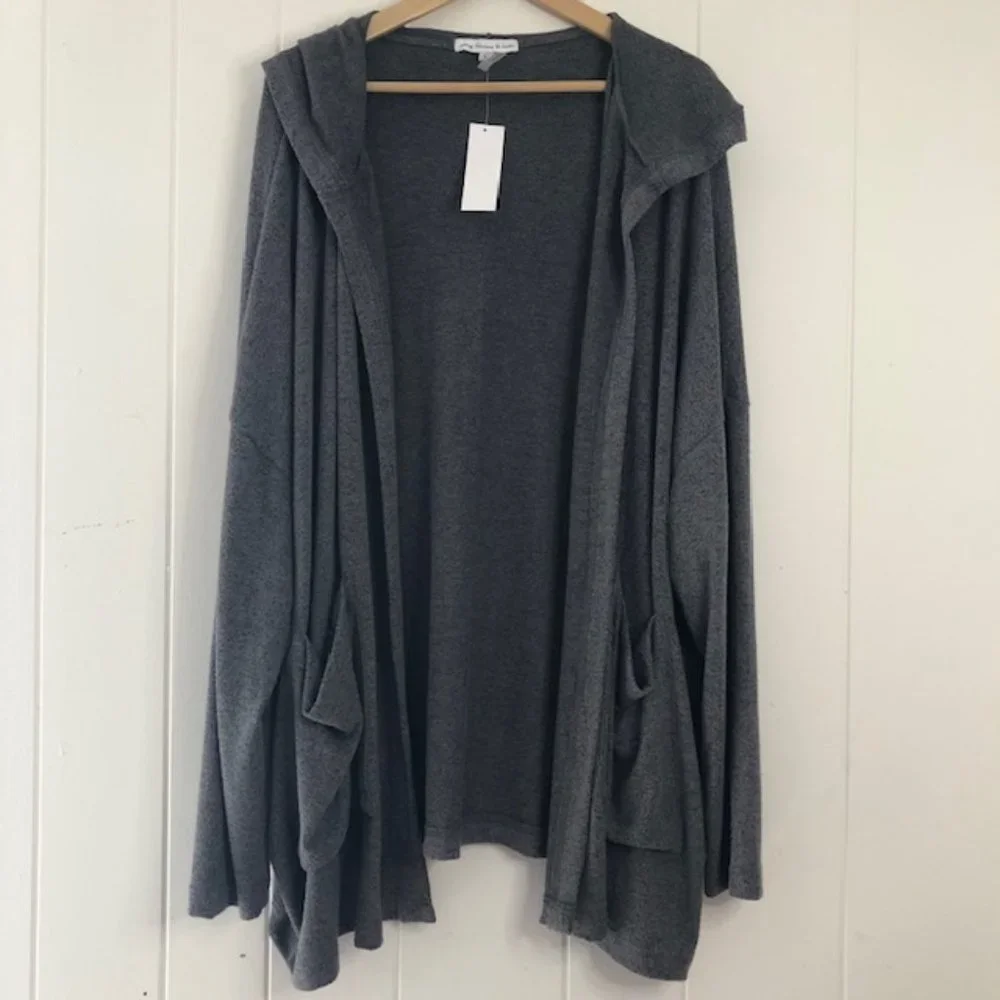 Young Fabulous and Broke Gray Open Cardigan with Hoodie - Picture 1 of 9